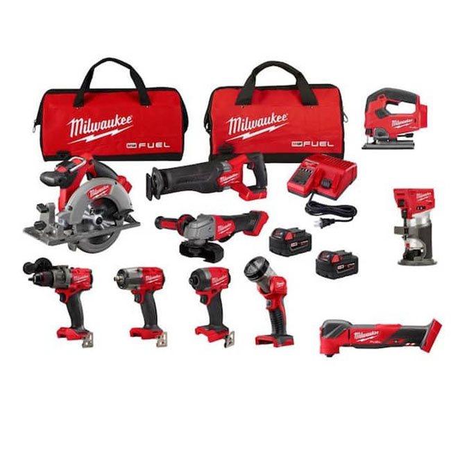 Предложения ко Дню поминовения Home Depot Milwaukee M18 FUEL Комбинированный набор из 10 инструментов с (2) аккумуляторами 5,0 Ач